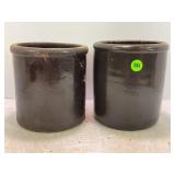 LOT OF 2 PRIMITIVE STONEWARE CROCKS