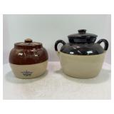 LOT OF 2 LIDDED PRIMITIVE STONEWARE CROCK