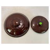 LOT OF 2 PRIMITIVE STONEWARE CROCK LIDS - 10" & 7"