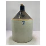 2 GALLON PRIMITIVE STONEWARE CROCK WHISKEY JUG