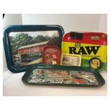 LARGE LOT OF METAL SERVING TRAYS- RAW, COKE