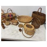 LARGE LOT OF WICKER AND BASKETS- LONGABERGER