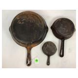 LOT OF 3 UNMARKED CAST IRON SKILLETS