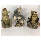 LOT OF 3 NATIVE AMERICAN STATUES - INDIAN W/ WOLF