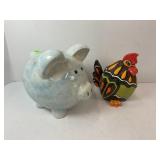 CERAMIC PIGGY BANK AND CERAMIC CHICKEN BANK