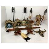 NATIVE AMERICAN DRUMS, POTTERY, PEACE PIPE,