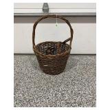 PRIMITIVE HANDWOVEN GATHERING BASKET W/ WOOD