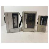 LOT OF 3 VINTAGE HANDHELD PORTABLE CASSETTE