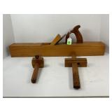 PRIMITIVE WOOD HAND PLANE W/ CAST IRON STAMPED