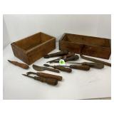 KRAFT CHEESE WOODEN BOX W/ PRIMITIVE LEATHER WORK-