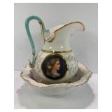 HAND PAINTED PITCHER WITH ALICE BAVARIA HAND