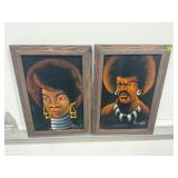 PAIR OF BLACK VELVET FRAMED PAINTINGS BY ROBERT R.