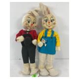 SET OF TWO VINTAGE RUBBER FACE RABBIT BUNNY JAPAN