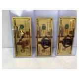 Lot of (3) Michael Jordan Gold 100 BIllls 24 K Go
