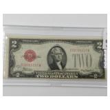 1928 Red Sealed 2 Dollar Bill W/ Protective Case