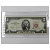 1963 Red Sealed 2 Dollar Bill W/. Protective Cas