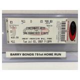 Barry Bonds #751st Home Run Ticket Giants Vs.