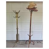 LOT OF 2 COAT RACKS WITH HATS