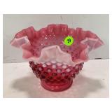 FENTON CRANBERRY OPALESCENT HOBNAIL VASE WITH