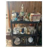 SHELVING UNIT WITH LARGE SELECTION OF GLASSWARE,
