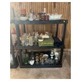 SHELVING UNIT WITH LARGE SELECTION OF GLASSWARE,