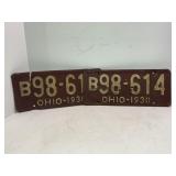PAIR OF 1930 OHIO LICENSE PLATES