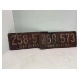 PAIR OF 1934 OHIO LICENSE PLATES