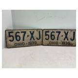 PAIR OF 1939 OHIO LICENSE PLATES