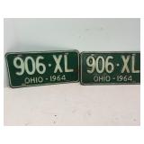 PAIR OF OHIO LICENSE PLATE 1964