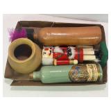 PRIMITIVE STONEWARE CROCK BOTTLES, POTTERY VASE &