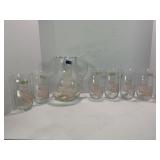 CCI HANDMADE & HANDPAINTED CRYSTAL PITCHER WITH 6