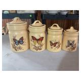BUTTERFLY 4PC POTTERY CANISTER SET