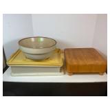 WOOD CUTTING BOARD - 11 1/2' X 11 1/2', CROCK BOWL