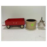 TRU SCALE FARM TOY WAGON, SALT CROCK AND ALCOHOL