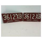 PAIR OF OHIO 1962 LICENSE PLATES
