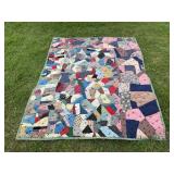 ANTIQUE HAND STITCHES CRAZY PATCH QUILT -77' X 65'