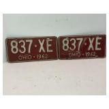 PAIR OF OHIO 1962 LICENSE PLATES