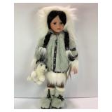 HERITAGE DOLLS PORCELAIN INDIAN DOLL WITH HUSKY -