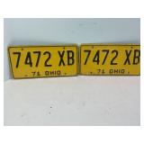 SET OF 1971 OHIO LICENSE PLATES