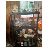 SHELVING UNIT WITH LARGE SELECTION OF GLASSWARE,