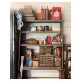 METAL GARAGE SHELF WITH CONTENTS - HEAT GUN, BOLT