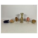 ONYX STONE EGGS WITH STANDS AND OTHER ROCKS