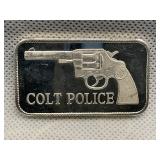 COLT POLICE ONE TROY OUNCE .999 FINE SILVER BAR