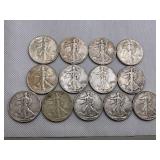 LOT OF 13 1940'S  WALKING LIBERTY HALF DOLLARS