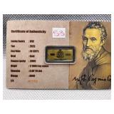 2025 1/1000TH TROY OUNCE .9999 GOLD FOIL BAR W/