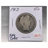 1913 BARBER HALF DOLLAR - KEY DATE