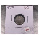1854 SEATED HALF DIME VG