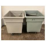 LOT OF 2 ROLL AROUND PLASTIC TOTES -39" X 31" X