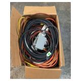BOX LOT OF EXTENSION CORDS, POWER STRIPS AND MORE