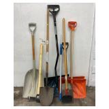 ASSORTED HAND TOOLS - SHOVELS, SNOW SHOVELS,